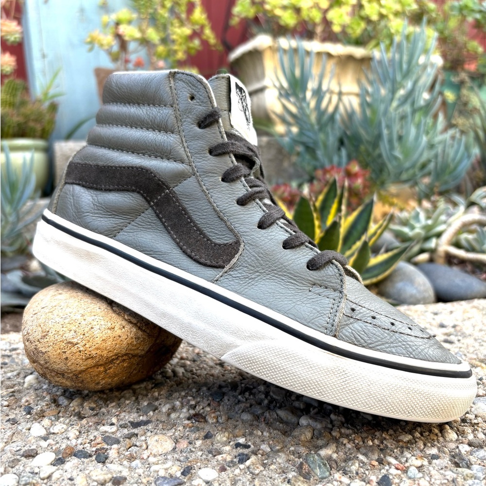 Vans Sk8 Hi Grey Leather Black Suede Sideswipe Sneakers